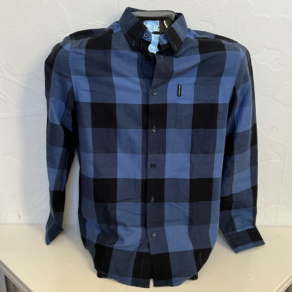 BEN SHERMAN Men’s Blue Plaid Cotton Long Sleeve Button Down Shirt Size M